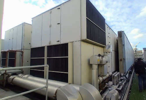 Rooftop HVAC units at Disney Headquarters showing weatherproofing issues identified during survey