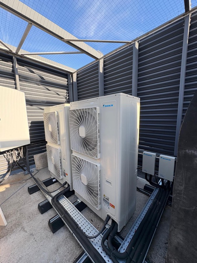 New Daikin roof-mounted condenser units installed during the AHU refurbishment at the East London academy