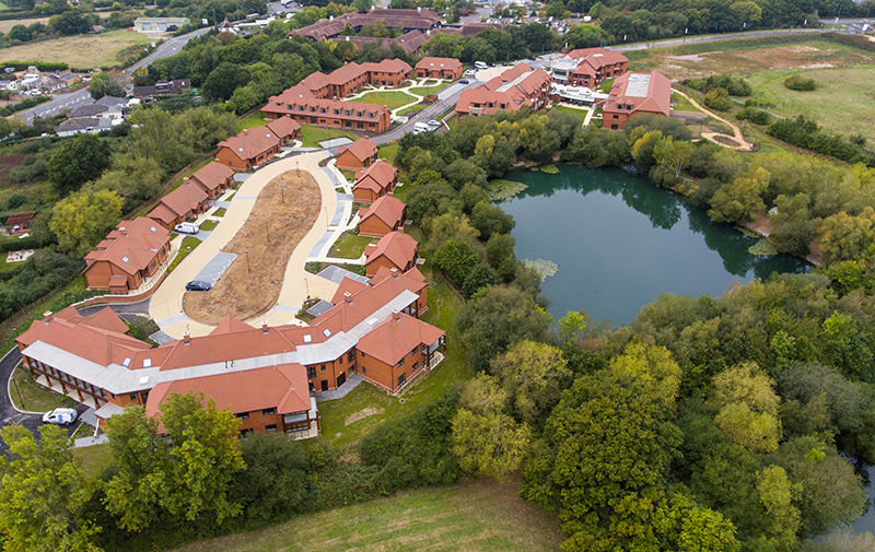 Aerial view of Friary Meadows Retirement Village in Hampshire where BVS carried out kitchen AHU refurbishment