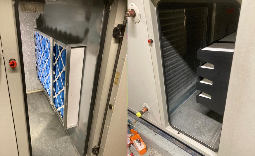 New panel filters and rigid filters installed in refurbished AHU at Gresham Street office
