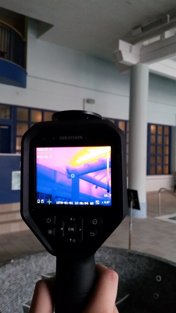 Thermal imaging camera used during ventilation survey at Marriott Forest of Arden pool hall