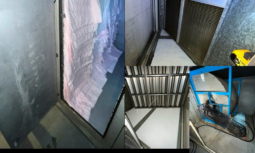 AHU internal components before refurbishment at NHS West London Hospital