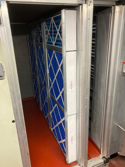 New blue filters installed in AHU filter bulkhead at Pembroke Offices
