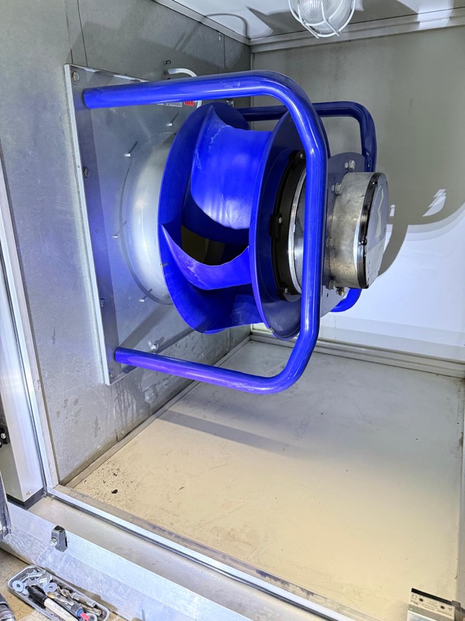 New high-efficiency EC plug fan installed in the supply AHU during refurbishment at Salisbury Hospital