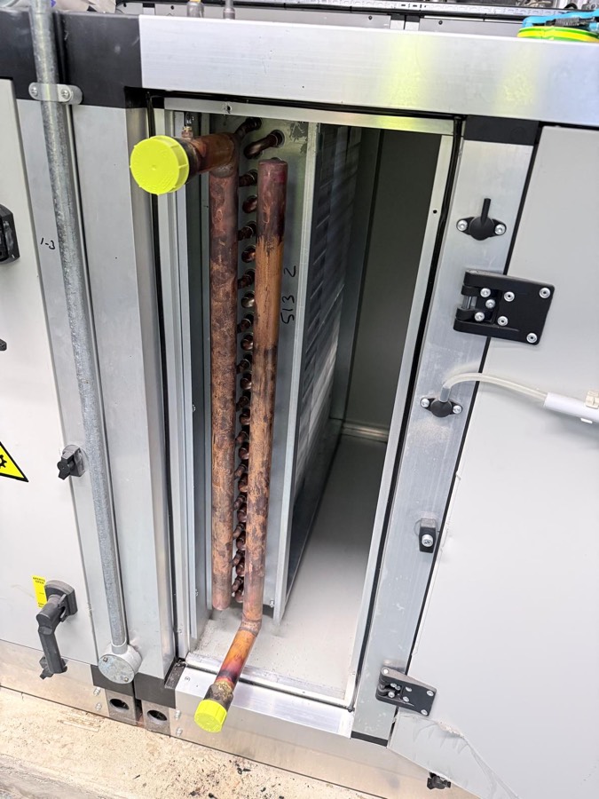 New LPHW frost and heating coils installed in AHU at Salisbury Hospital