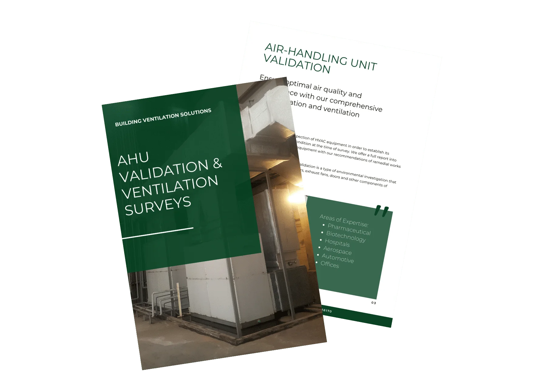 The first and second page of a AHU validation ventilation surveys brochure